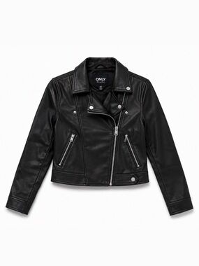ONLY Black Faux Leather Jacket with Silver Hardware, Size XS